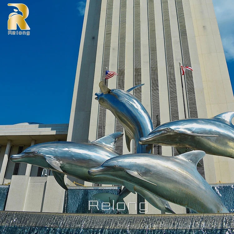 RELONG Custom Design Abstract Stainless Steel Dolphin Statue Sculpture for Outdoor Resort Landscape